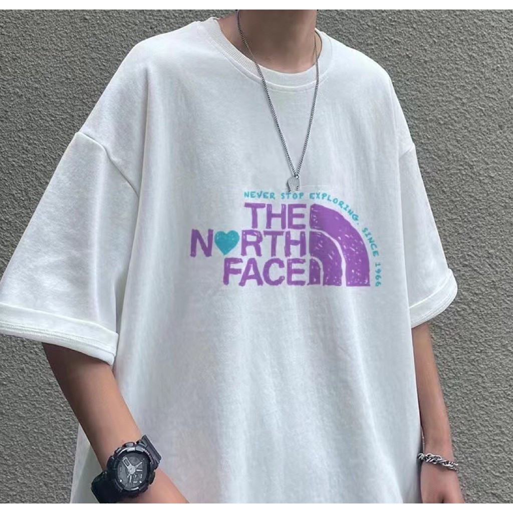 THE NORTH FACE/NORTH FACE-สไตล์ใหม่ 6XL คลาสสิกรอบคอแขนสั้นเสื้อยืดผู้ชายผู้หญิงขนาดใหญ่ Simple Basi