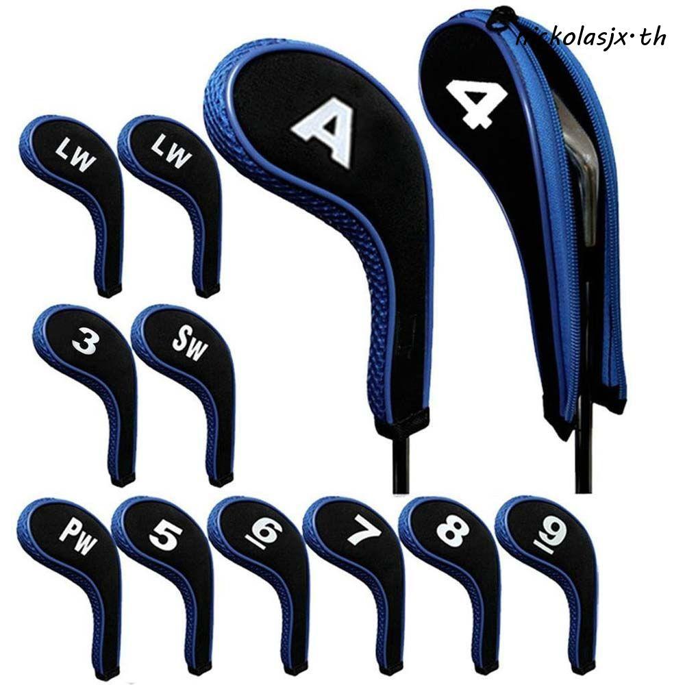 VELAVETIS Golf Iron Headcover Wedge Cover ยาง Neoprene อุปกรณ์การฝึกอบรมคอยาว 12 ชิ้นฝาครอบป้องกันเสาเหล็กซิปทนทาน Golf Headcovers