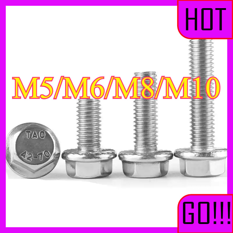 น็อต หัวหกเหลี่ยม ติดแหวน แฉก สแตนเลส 316 เกลียวมิล Indented Hex Washer Machine Screw  M5/M6/M8/M10 
