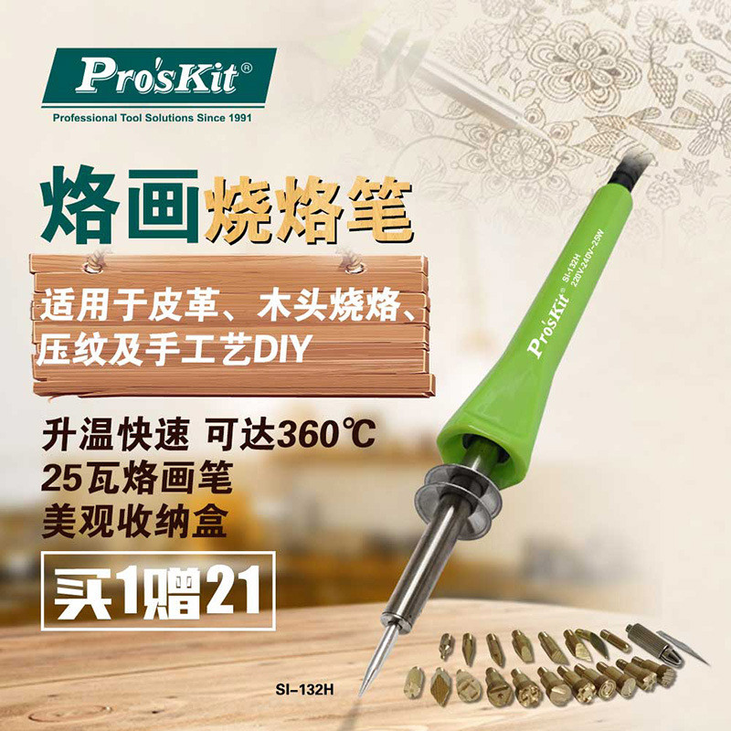 Baogong หัวแร้งไฟฟ้า 25W Pyrography Burning ปากการ้อนดอกไม้อุปกรณ์ไม้แกะสลัก 21 ชิ้นชุดเครื่องมือ SI