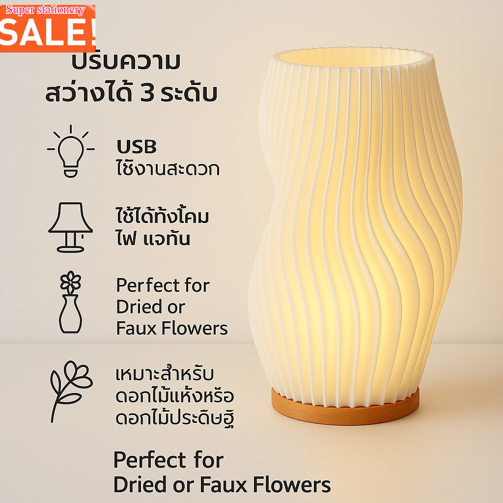 S00114แพ็คเกจของขวัญ LEDโคมไฟตั้งโต๊ะ โคมไฟข้างเตียง โคมไฟตั้งโต๊ะแบบเสียบ USB หรี่แสงได้พร้อมฐานไม้