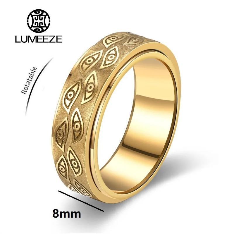 LUMEZE 8 มม.Anti Stress สแตนเลสสตีลแหวนผู้ชายแกะสลัก Demon Eye Rotatable Fidget ความวิตกกังวล Joint แหวนเครื่องประดับ 346 #