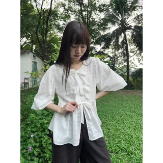 Miku เสื้อผูกโบว์หน้า แขนตุ๊กตา พลีทระบาย อก 38-40 ใส่ได้ทั้ง 2 ด้าน