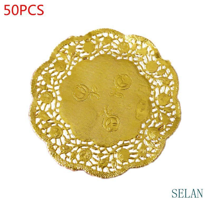 SEL 50 ชิ้น 3 5 นิ้ว Hollow ดอกไม้รอบลูกไม้กระดาษ Doilingies Party DIY Gold Placemat