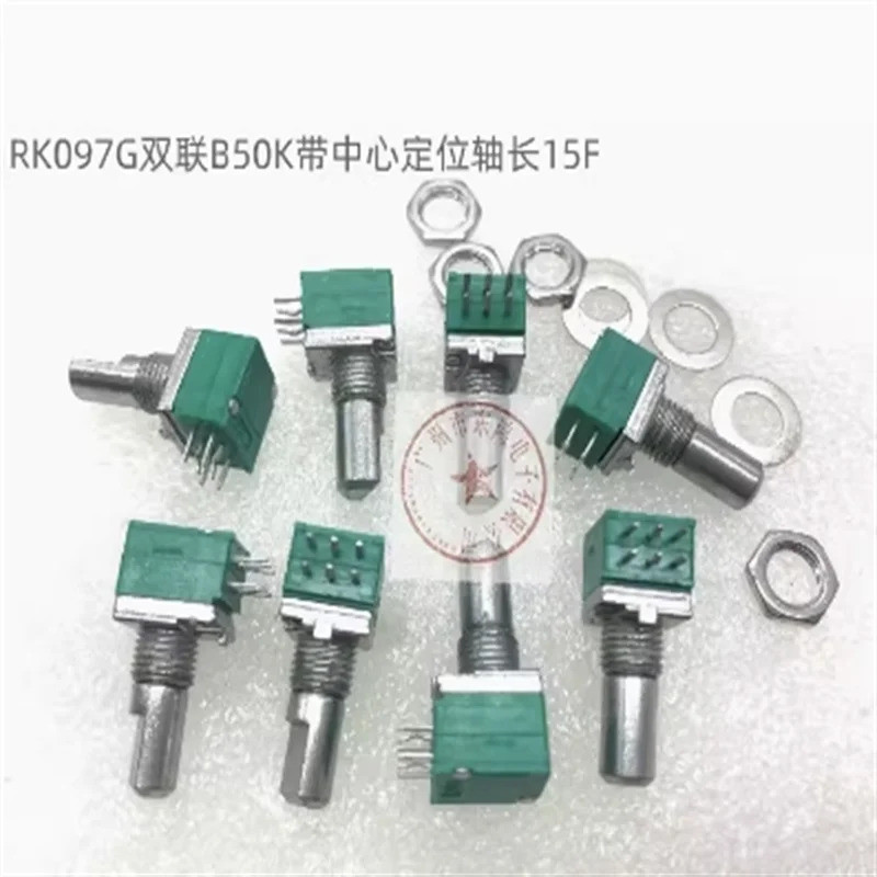 1 PCS RK097G-B50K-15F-AD-0.5-CC Dual Seal Potentiometer พร้อมตําแหน่งตรงกลางเพลาความยาว 15F ครึ่งเพล