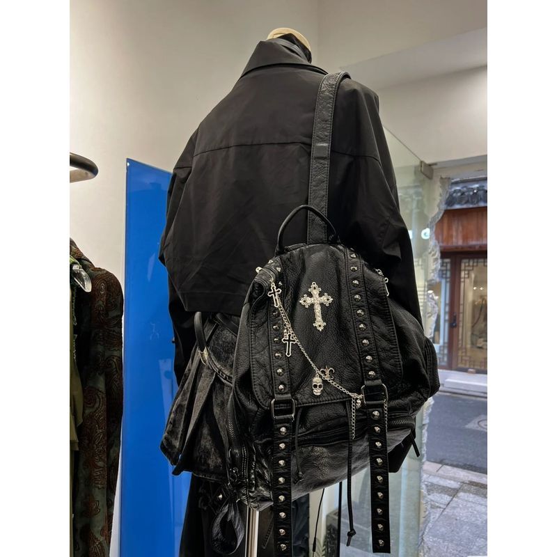 Chain Commuter Bag Dark Rivets Skull Culture Backpack Millennium Hot Girl y 2k