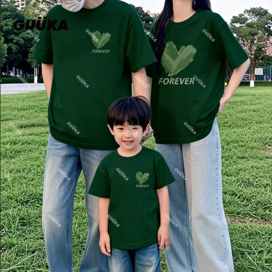 GUUKA Forever Heart Family เสื้อยืด baju เสื้อยืดแขนสั้นพ่อแม่ลูก เหมาะสําหรับเด็กและผู้ใหญ่