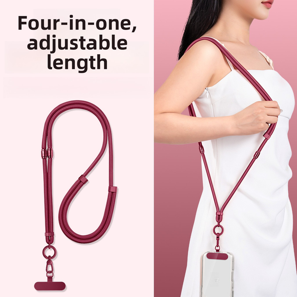 4-in-1 ปรับความยาวได้โทรศัพท์ Lanyard กระเป๋าสะพายข้าง สวมใส่สายคล้องคอข้อมือที่ถอดออกได้ Anti-lost สายคล้องมือเชือกโซ่