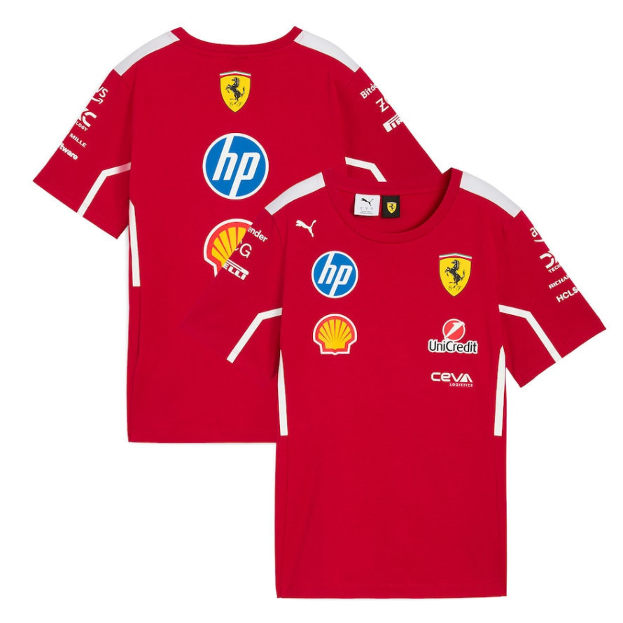 เสื้อยืดแขนสั้นทีมScuderia Ferrari สำหรับชายและหญิง แบบแฟชั่นฤดูร้อน