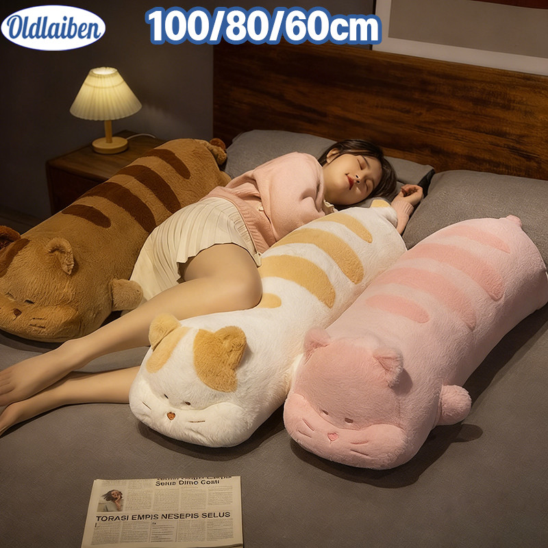 Oldlaiben 100/80cm ตุ๊กตาขนนุ่ม หมอนกอดแมวยาวน่ารัก นุ่มฟูพิเศษ ช่วยนอนหลับสบาย กอดหรือหนุนขา