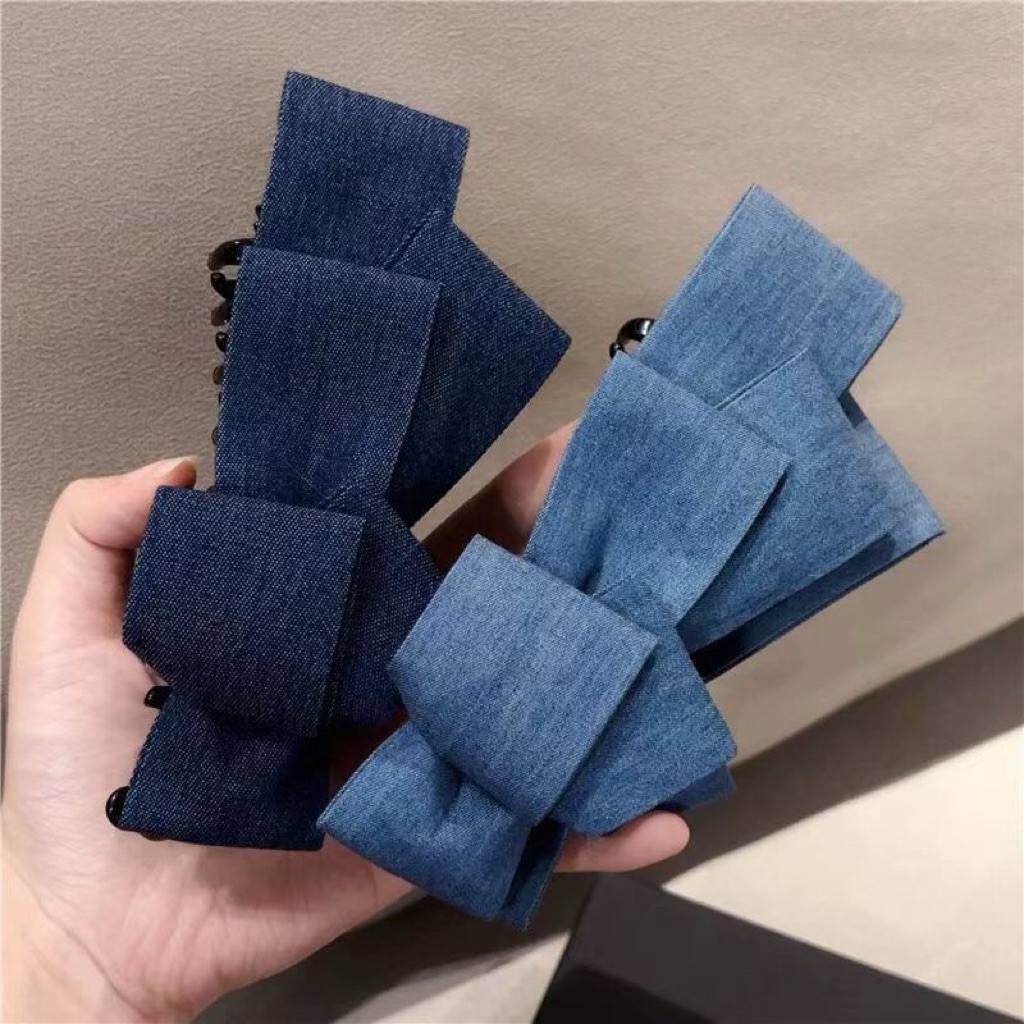 ริบบิ้นและโคของฉัน Premium Denim Banana Clip Hairclip Jeans Vintage Classic Banana Hair Clip AM25