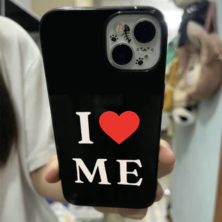 เคสไอโฟน16 เหมาะสำหรับ IPhone 15 11 13 16 12 14 17 Pro Max XR XS X Max 15 7 11 8 Plus 12MINI รัก เคสโทรศัพท์สีดำ เคส imd