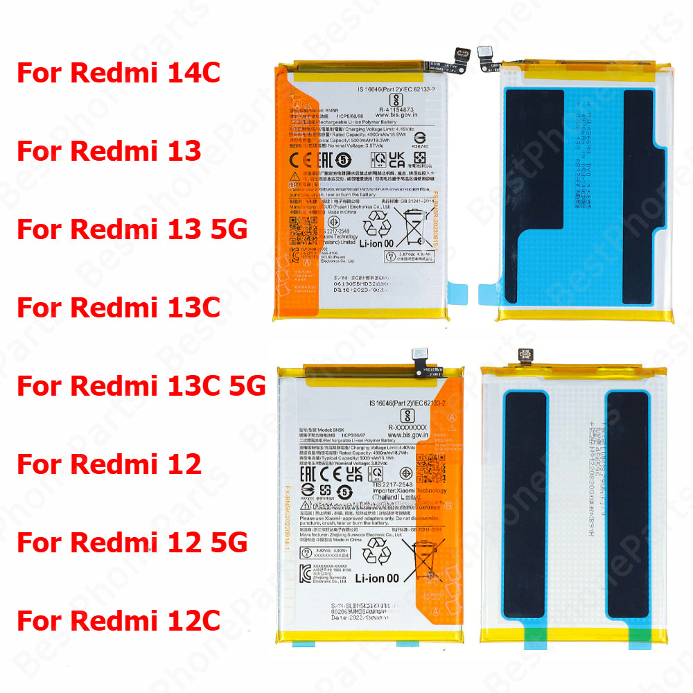 1 ชิ้นแบตเตอรี่สําหรับ Xiaomi Redmi 14C 13 13C 12 5G 12C BN5X BN5T BN5Q BN5K BM5R โทรศัพท์มือถือในตั