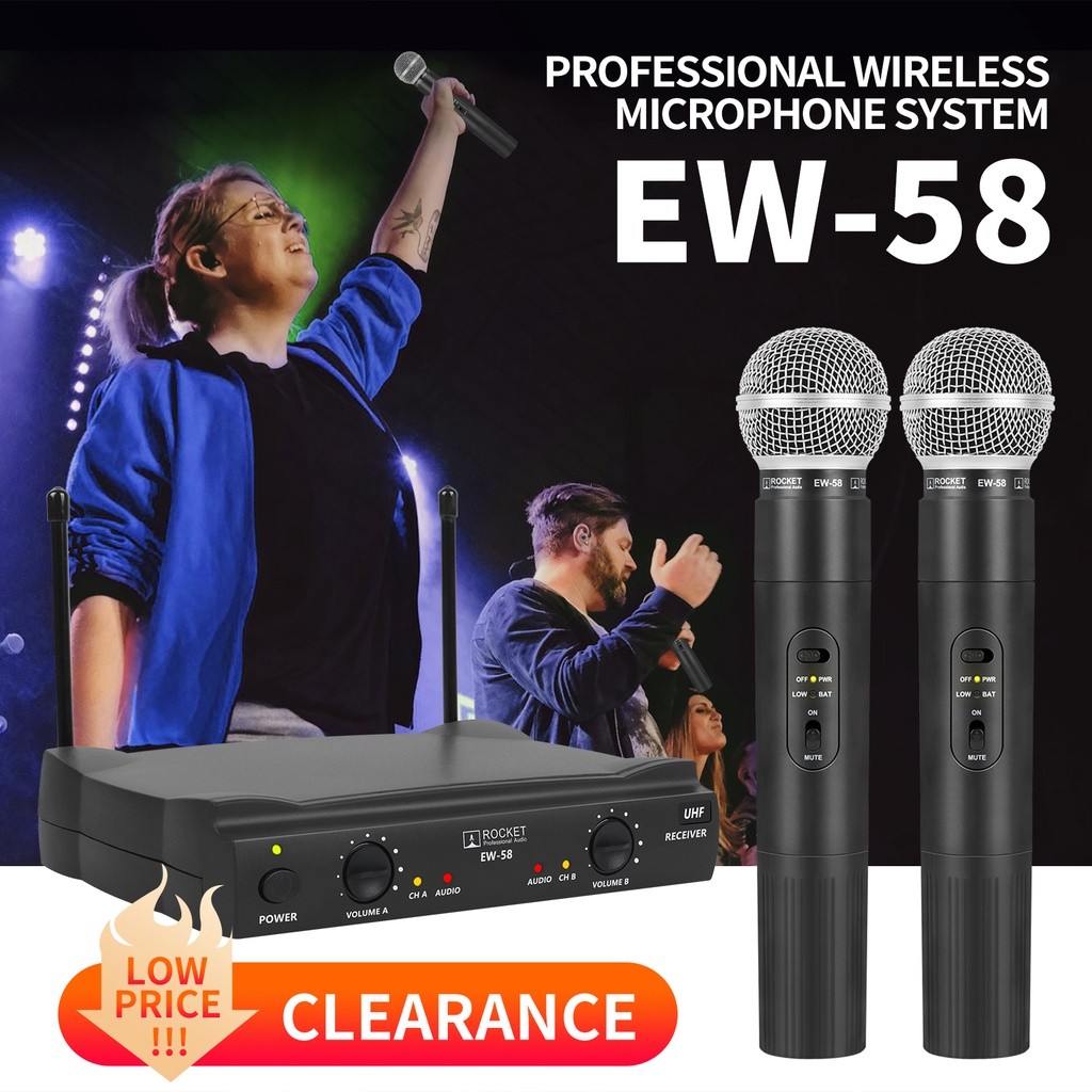 XTUGA Rocket EW-58 2 มือถือ UHF ไมโครโฟนไร้สายระบบแบบไดนามิก Dual Mic สําหรับคอนเสิร์ตโบสถ์การแสดงบนเวทีโฮสต์แต่งงานการบรรยาย