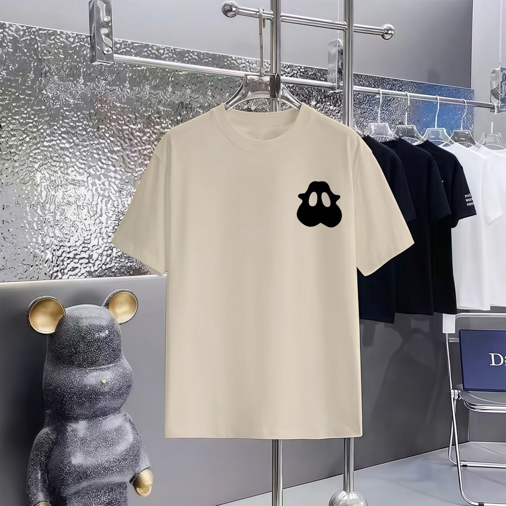 BARRBY2026 ต้นฤดูใบไม้ผลิสไตล์ใหม่แขนสั้นเสื้อยืดผู้ชายผู้หญิงคู่สไตล์เกลียวคอรอบคอหลวมขนาดใหญ่โลโก้