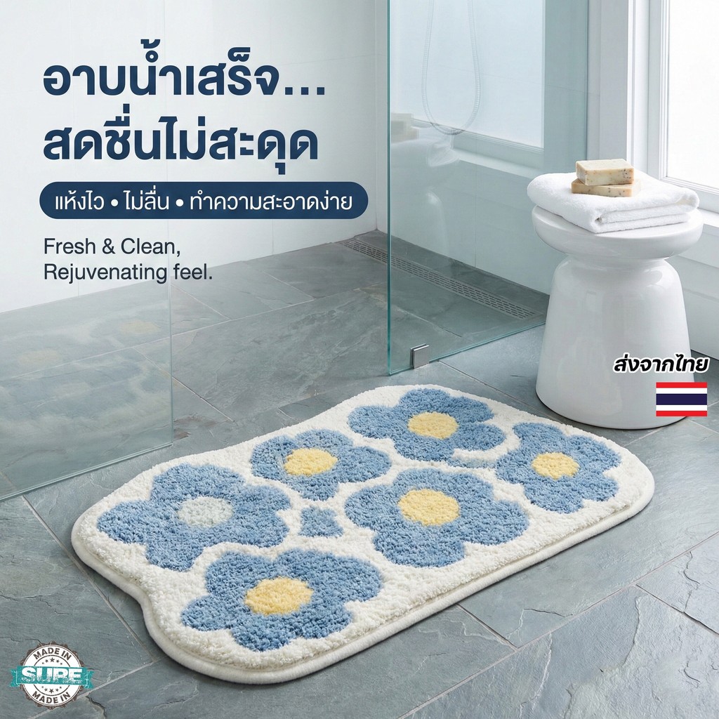 ผ้าเช็ดเท้าขนนุ่ม 40×60cm พรมปูพื้นลายน่ารัก กันลื่น ซับน้ำได้ดี แห้งไว เพิ่มความสบายทุกก้าวเดิน