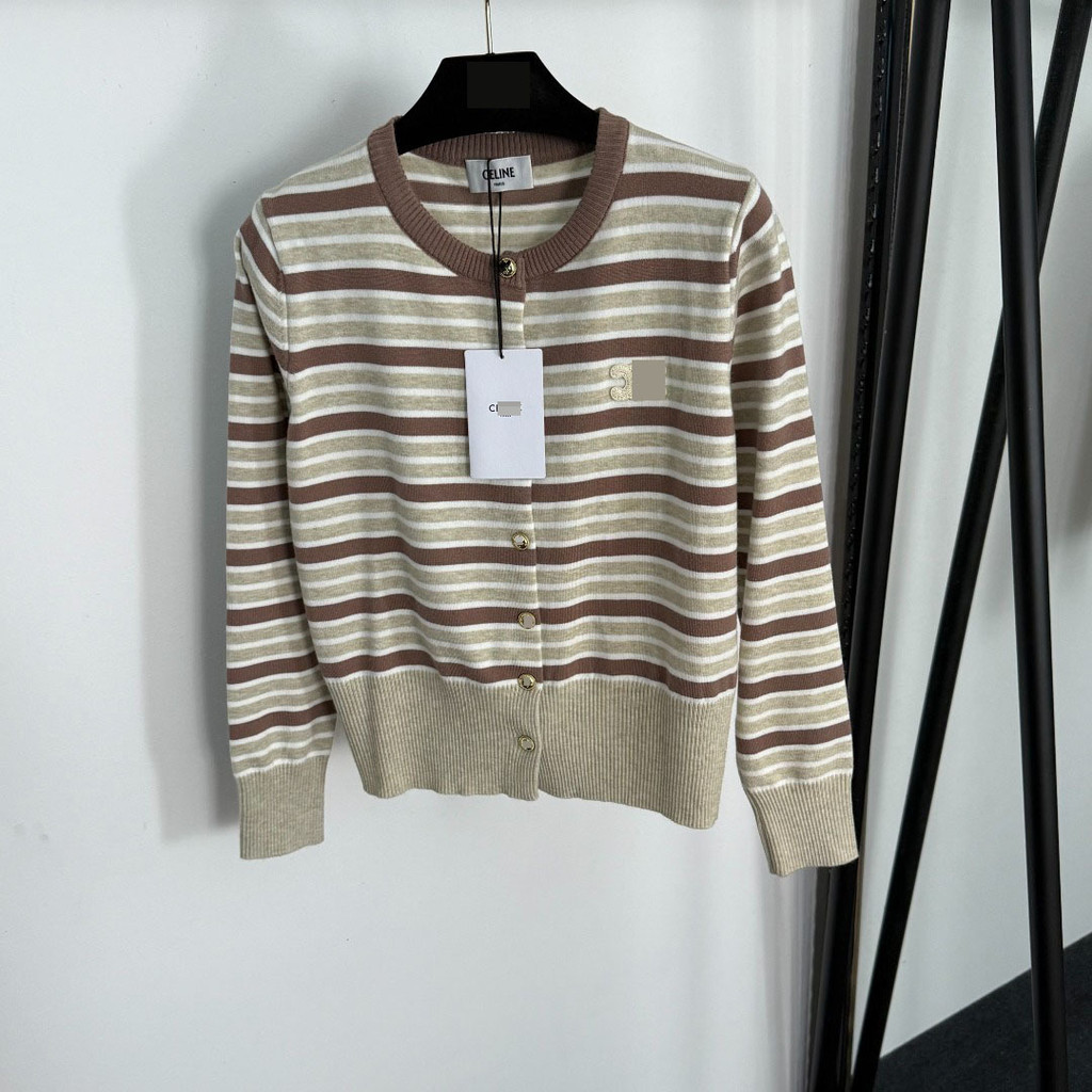 EVL6 ซีอี ฤดูใบไม้ร่วงฤดูหนาวโลโก้สไตล์ใหม่แพทช์ปักสีปิดกั้นลายรอบคอแขนยาวถักคาร์ดิแกนแขนยาว