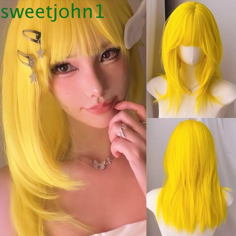 SWEETJOHN วิกผมสีเหลืองสำหรับผู้หญิง สไตล์ wolf cut กับ челส์ สังเคราะห์ระบายอากาศได้ ใช้งานง่ายในงา