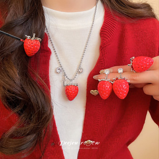 เครื่องประดับสตรอเบอร์รี่สำหรับผู้หญิง สร้อยคอและต่างหู สไตล…