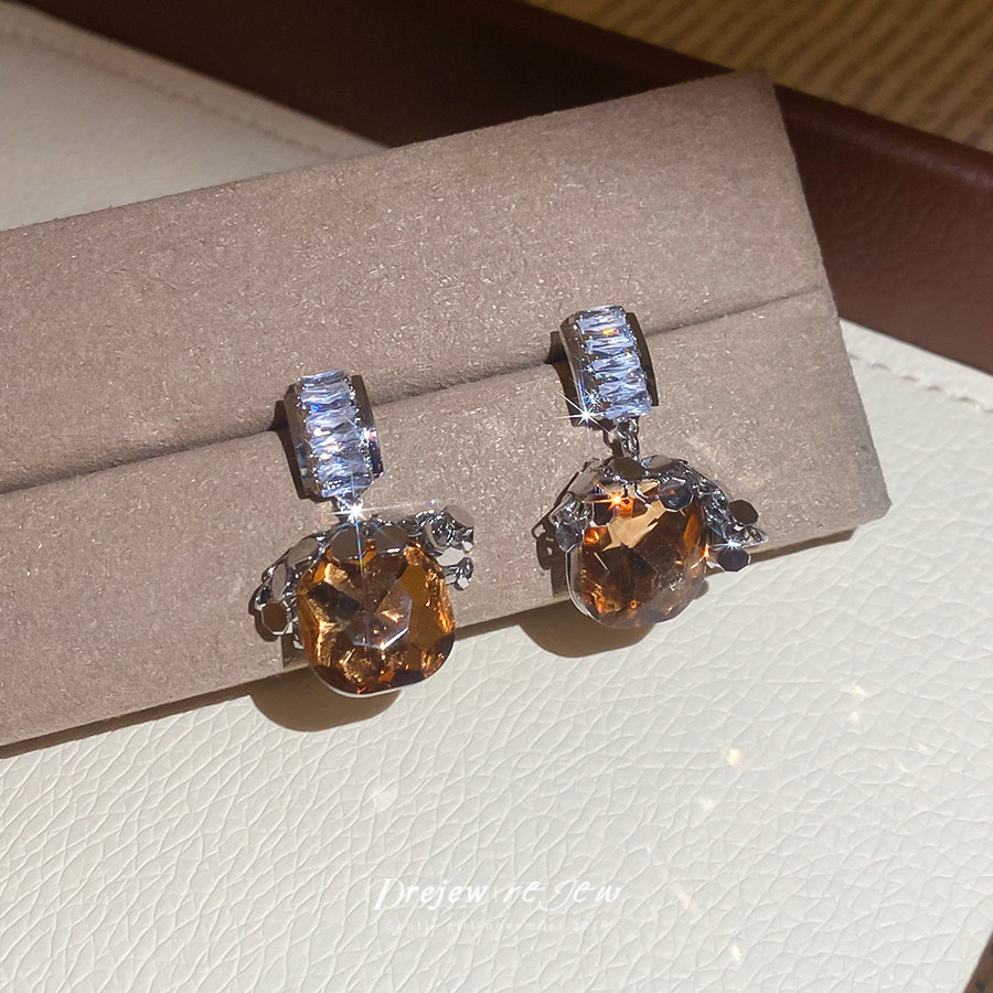 DREJEW รอบ Zirconia Drop ต่างหูผู้หญิง Silver Tone Sparkly Design แฟชั่นทุกวันอินเทรนด์เครื่องประดับอุปกรณ์เสริม - รูปที่ 4