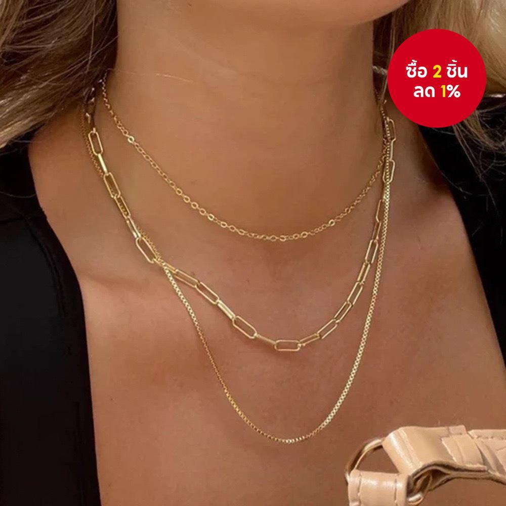ชุดเครื่องประดับสร้อยคอโซ่ทองคําซ้อน 3 ชั้น สไตล์ Y2K สําหรับผู้หญิง