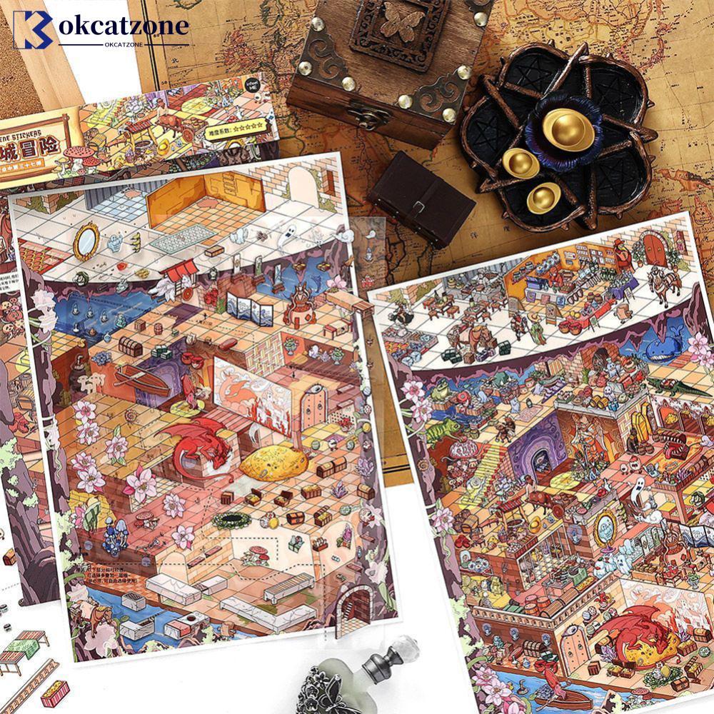 OKCATZONE ผจญภัยธีมขนาดใหญ่ 3D Miniature World ภูมิทัศน์สติกเกอร์ DIY Scrapbooking สติกเกอร์เครื่องเ
