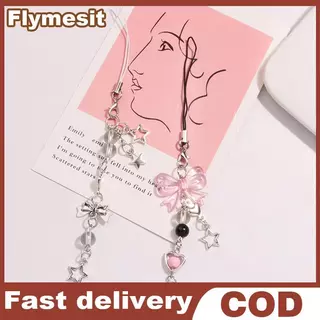 Flymesit Goth Y2K โทรศัพท์ Charm Bow Heart Star พวงกุญแจจี้กระเป๋าโทรศัพท์น่ารักอุปกรณ์เสริมสําหรับสาวผู้หญิงเครื่องประดับ EN