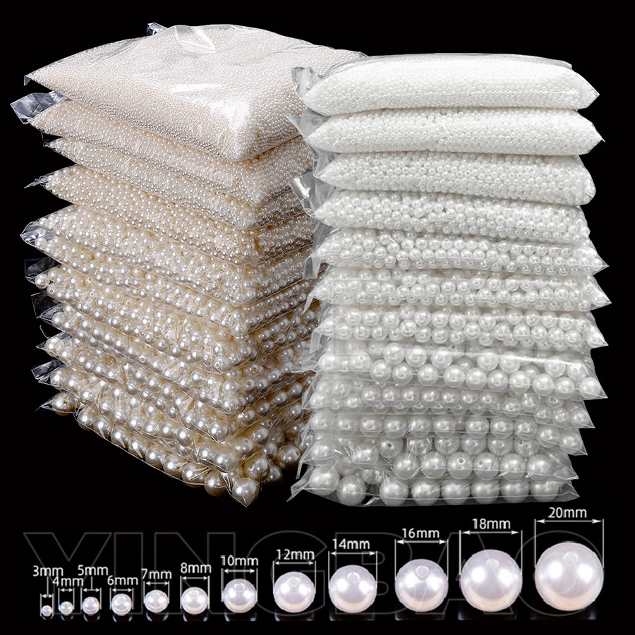 ลูกปัดมุกจำลองขนาด 3-20 มม. อุปกรณ์ทำสร้อยข้อมือและสร้อยคอมือใหม่ DIY