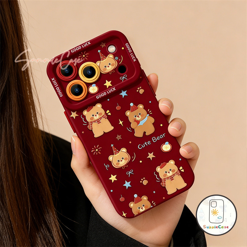 เคสไอโฟน 17 เหมาะสำหรับ IPhone 17 15 13 16 12 14 11 Pro Max XR X XSMax 7 8 14 16 Plus เคสโทรศัพท์ลายหมีผ้าพันคอสุดน่ารัก - รูปที่ 4