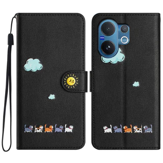 เคส Case for Vivo Y31 Y21d Y39 Y29 Y29s Y19s Y04 Y04s Y03 Y03t Y18 Y18s Y28 Y28s Y38 วีโว่ V60 V50 Lite V40 Pro V30 V30e V29 5G เคสโทรศัพท์หนังฝาพับพร้อมช่องใส่บัตรสําหรับ Cartoon Cats Wallet PU Leather Cover With Card Slots Soft TPU Shell Hand Strap KTM