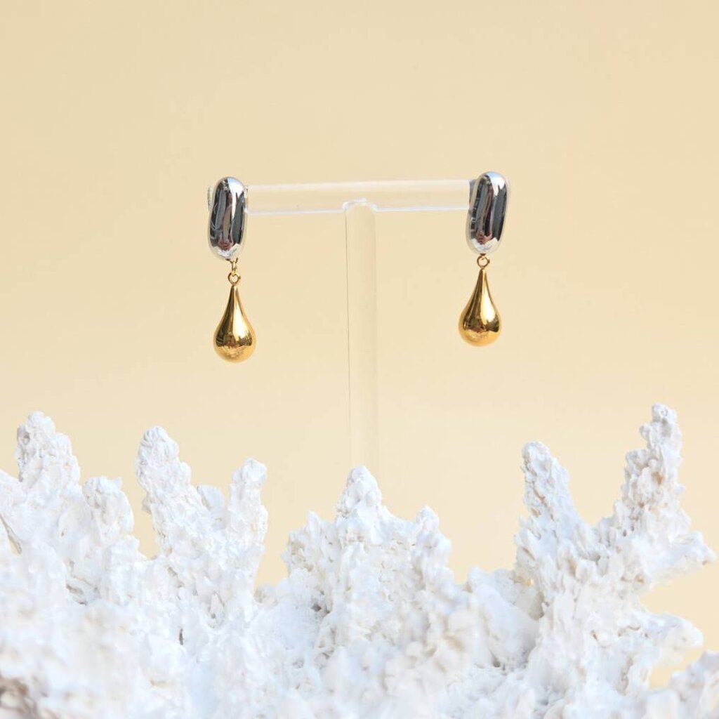 WELRY.acc พร้อมส่ง ต่างหูหยดน้ำทูโทน รุ่น Dewa