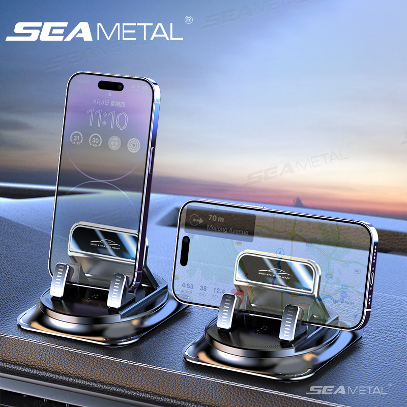 SEAMETAL ที่วางโทรศัพท์ในรถยนต์แดชบอร์ดควบคุมกลาง 360 องศาหมุนถ้วยดูดกันลื่นฐานนําทางสนับสนุนทนทานอุปกรณ์เสริมในรถยนต์