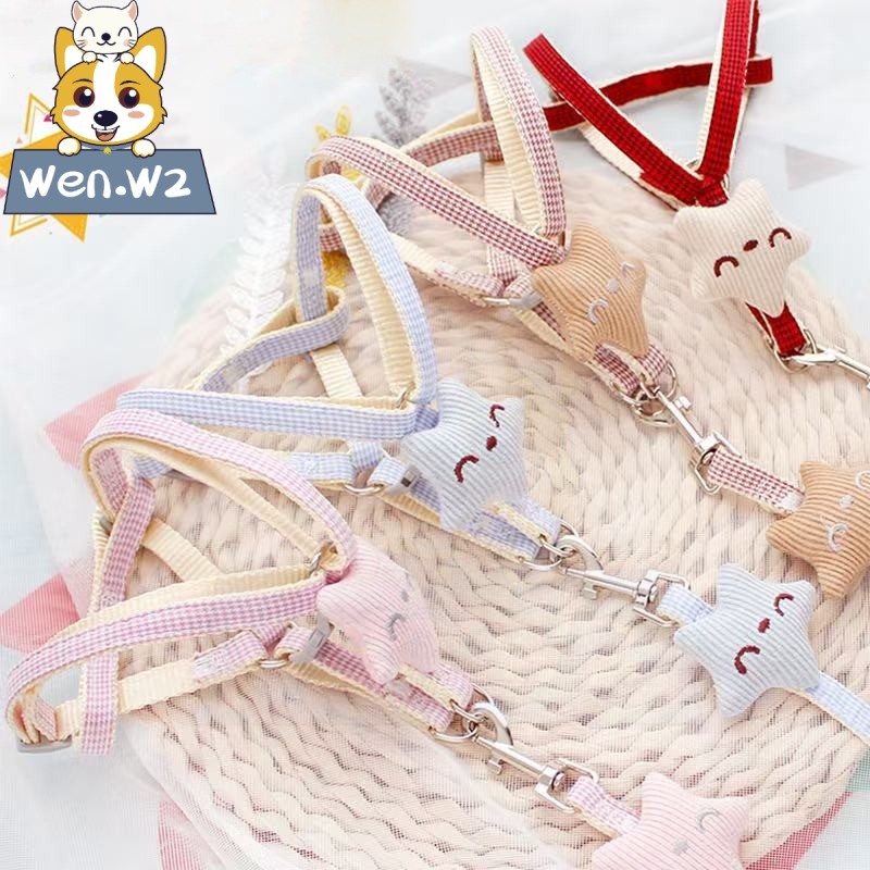 wen.W2 ชุดสายจูงสัตว์เลี้ยง ฮาร์เนสนุ่มปรับได้ สายจูงแมว สำหรับสุนัข แมวตัวเล็ก ใส่สบาย