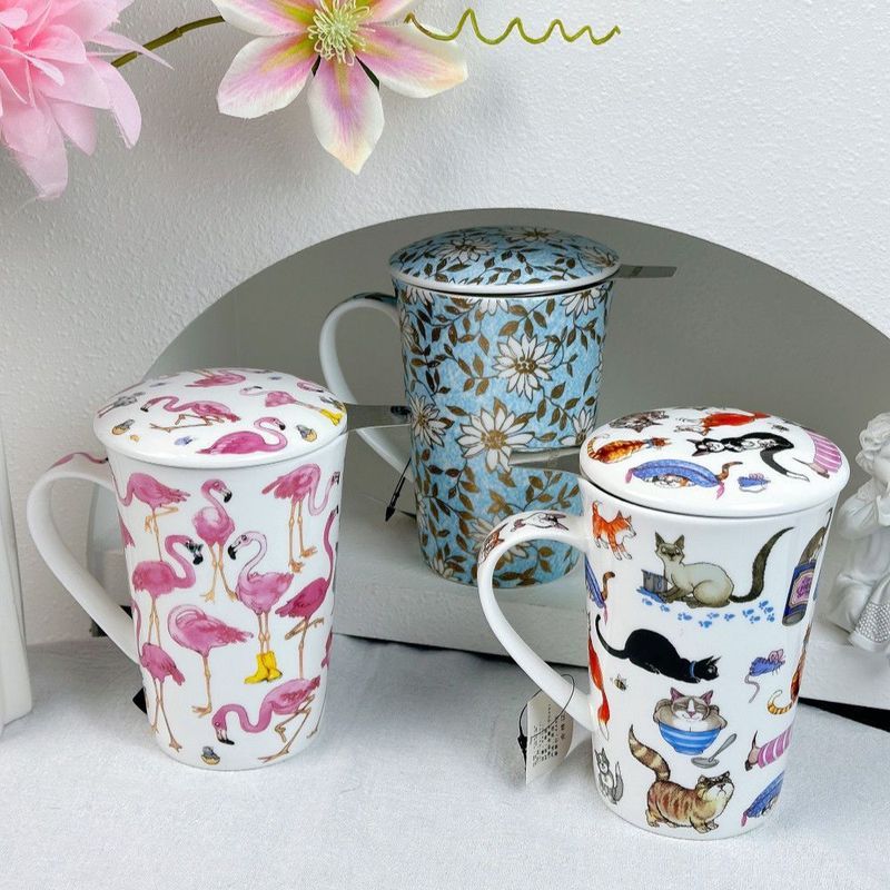 DUNOON DUNOON Bone China Cup พร้อมฝาปิดแก้วถ้วยกาแฟความจุขนาดใหญ่ถ้วยน้ําเซรามิก