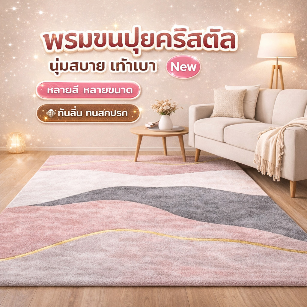 พรมพิมพ์ลาย พรมกันลื่น พรมตกแต่ง ขนนุ่ม นุ่มสบาย กันลื่น เหมาะสำหรับห้องนอนและห้องนั่งเล่น 180*200CM