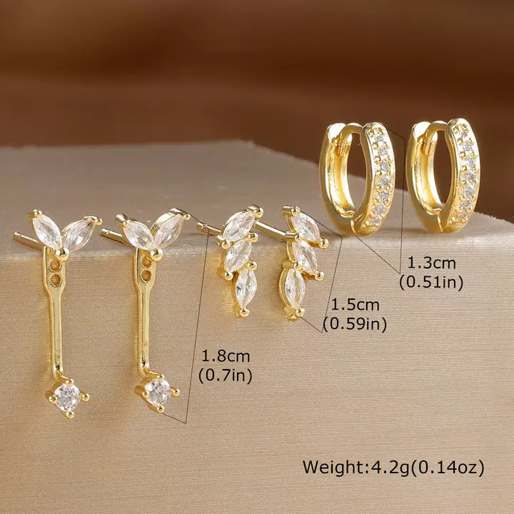 Vnox Zircon ต่างหูห่วงสแตนเลส 3 คู่ชุด,Elegant Womens คอลเลกชันเครื่องประดับ,สวมใส่ทุกวัน - รูปที่ 3