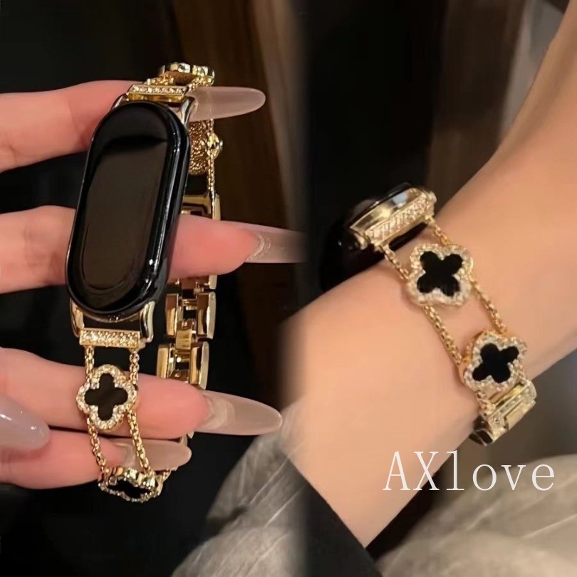 เพชร Four-leaf Clover สําหรับ Xiaomi Mi Band 10 9 8 Pro Watchband สร้อยข้อมือโลหะ Correa สําหรับ Redmi นาฬิกา 4 5 6 Starp
