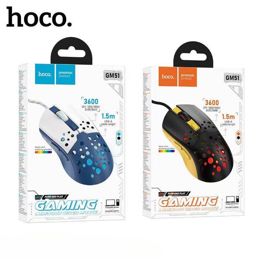 Hoco GM51 เมาส์เกมมิ่งแบบมีสาย Sky luminous เหมาะสำหรับเล่นเกมส์ สายยาว1.5เมตร