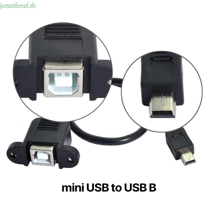 Jenniferaf USB B เครื่องพิมพ์หญิง Mini USB ชายสายต่อแผง Mount สกรูรูเชื่อมต่อ Mini USB to USB B