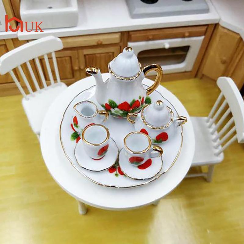 UK 8 ชิ้น/เซ็ต 1:12 Dollhouse Miniature Dining Ware Porcelain จานชาถ้วยแผ่น TH