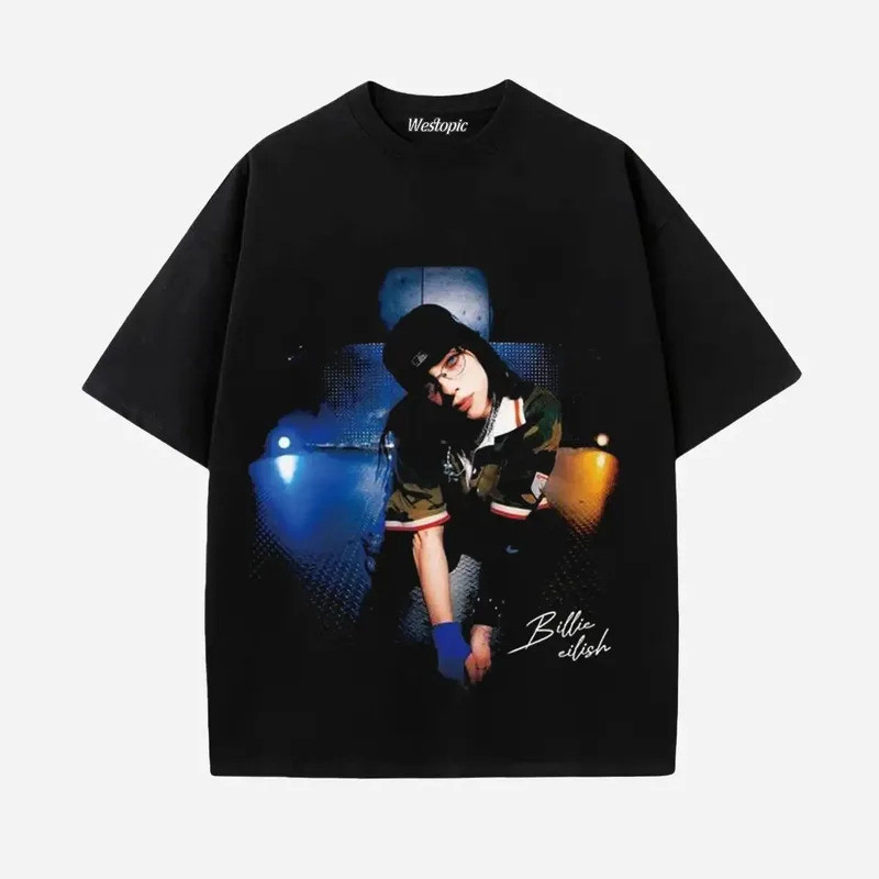 ของที่ระลึกจากนักร้องสุดฮิต BILLIE EILISH เสื้อยืดผู้ชายผู้หญิง รายการใหม่ สไตล์อเมริกัน ฮิปฮอป เสื้อยืดผ้าฝ้ายหลวมขนาดใ