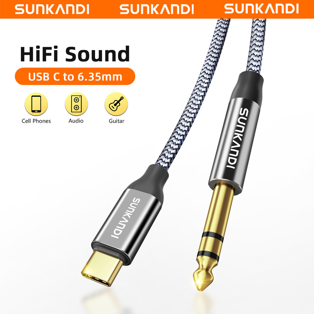 SUNKANDI AUX JACK USB C ถึง 6.35 มม.Professional Type C ถึง 1/4 สายสัญญาณเสียงสายบันทึกสําหรับ Ipad แล็ปท็อปโทรศัพท์เสียง