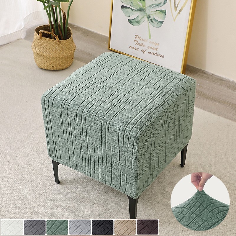 Line Jacquard Ottoman Cover Elastic Square Footrest Cover Dust Slipcover