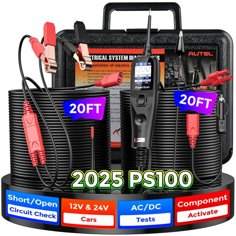 Autel PowerScan PS100 Power Circuit Probe Tester 12-24V ยานยนต์ไฟฟ้าเปิด/สั้น Breaker Finder 40FT สา