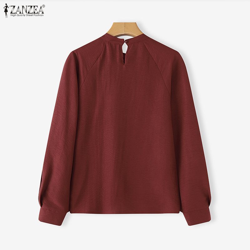 Zanzea เสื้อแขนยาวสไตล์เกาหลี ดีไซน์เอจี้ อสมมาตร พลาเก็ต สบายๆ ในทรง H-shaped — صورة 8