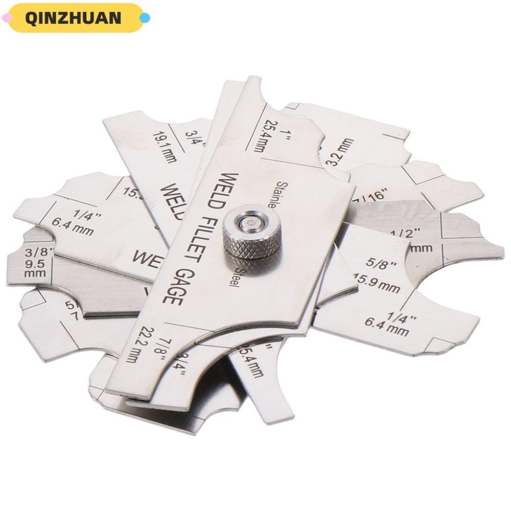QINZHUAN 7 ชิ้น, MG-11 Metal Weld Fillet Gages Set, Ulnar Welding Gauge MM & นิ้ว 1/8-1 การทดสอบการต