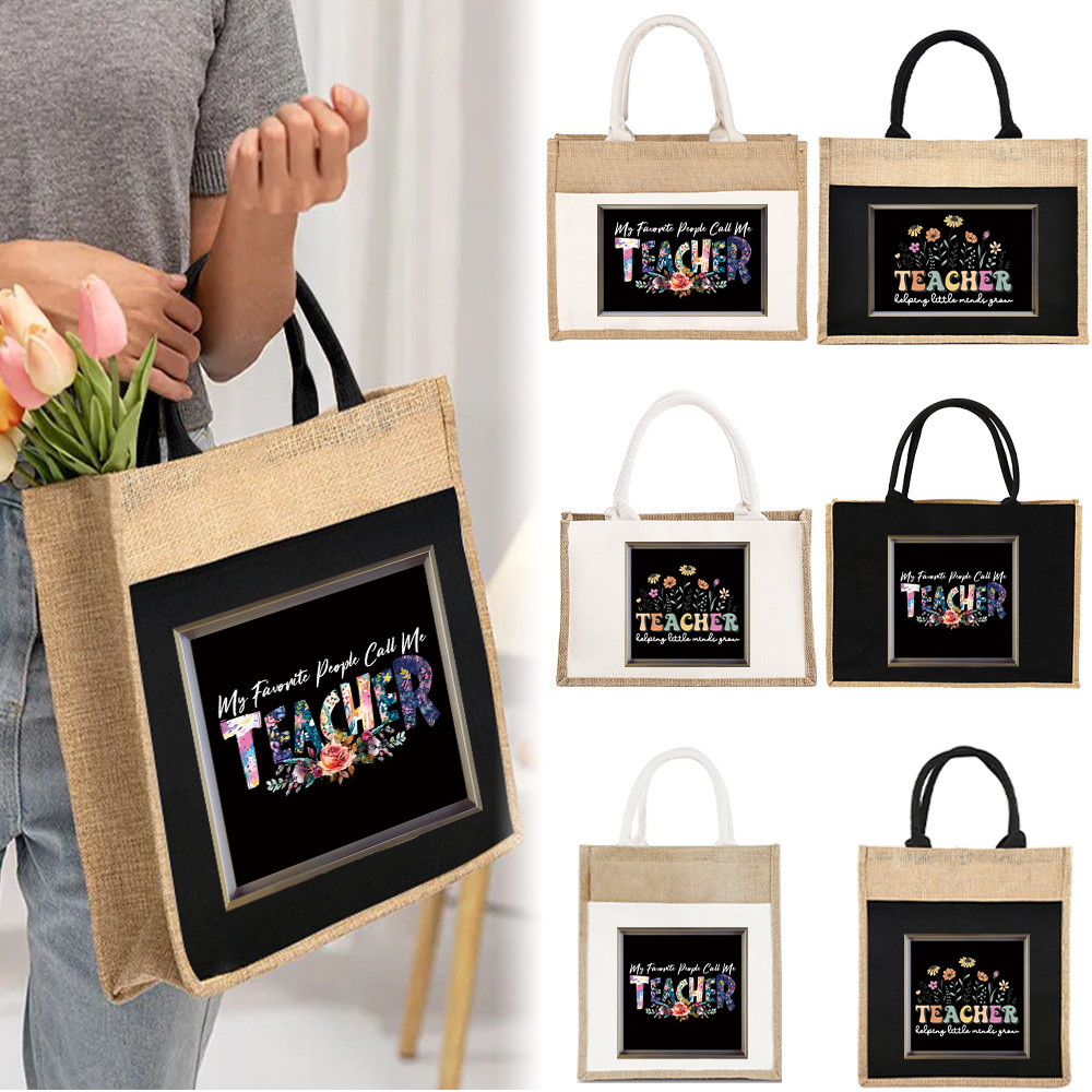 Teacher Tote Bag สุดพิเศษสําหรับครูพร็อพความจุขนาดใหญ่ที่จําเป็นสําหรับคลาสผ้าลินินสิริกระเป๋า