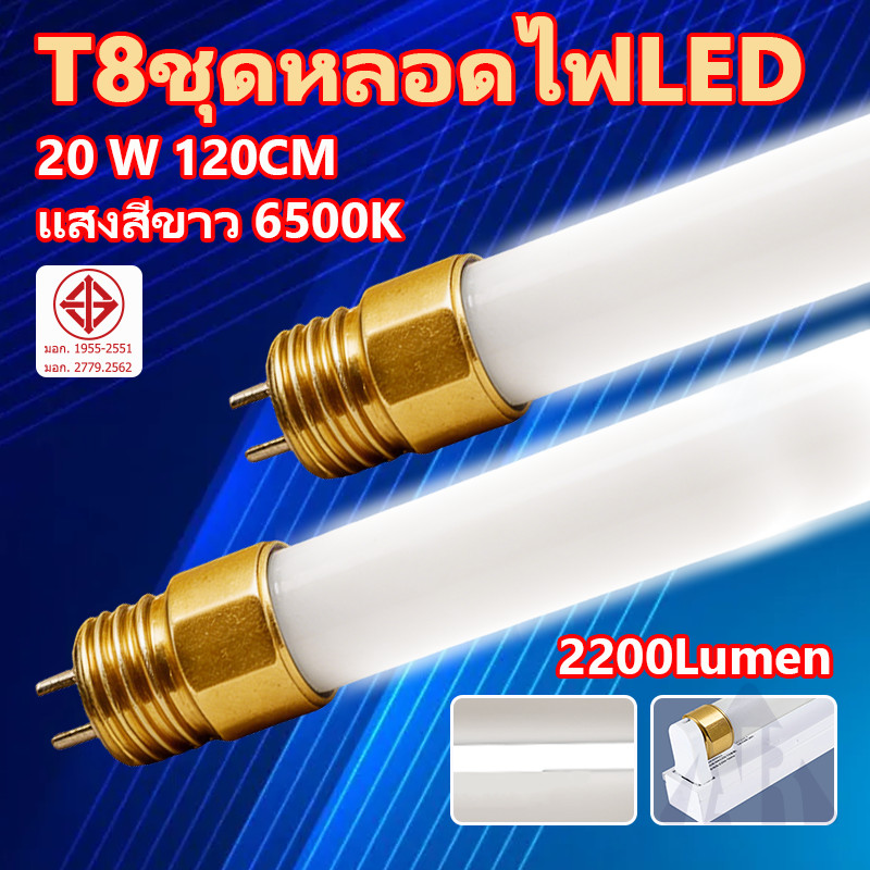 หลอดไฟ LED T8 18W 20W หลอดไฟยาว หลอดไฟสั้น หลอดนีออนแอลอีดี ขั้วสีขาว ขั้วสีทอง 220V (แสงสีขาว) แพ็ค
