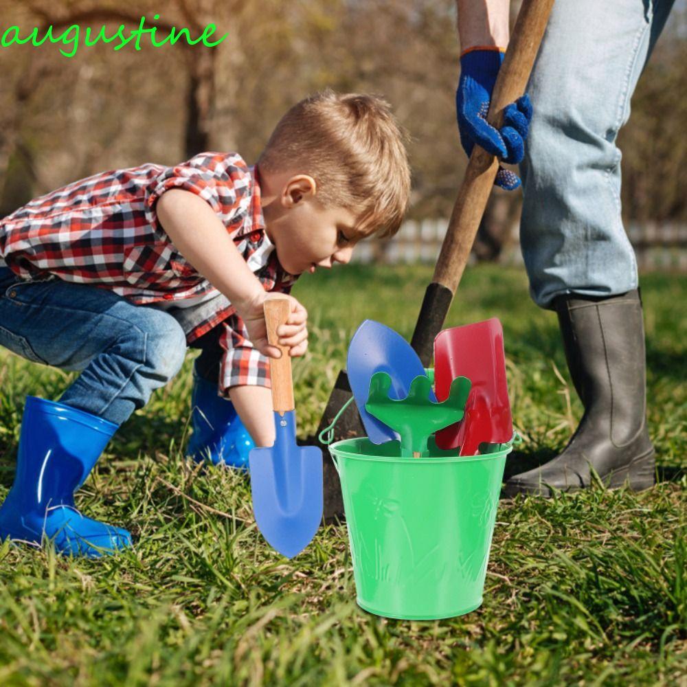 AUGUSTINE เครื่องมือทําสวนด้ามไม้พลั่วสีลูกกวาดส้อมตักของเล่นชายหาด Trowel