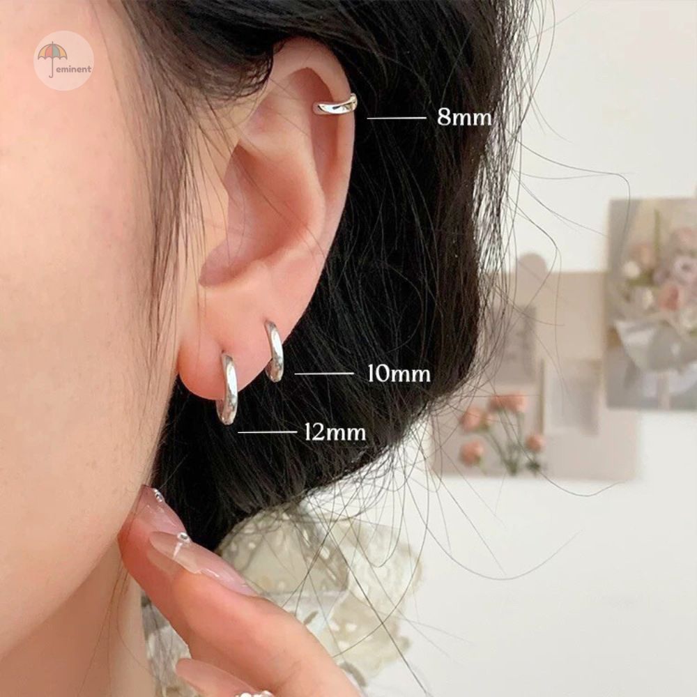 ต่างหูเงิน ทรงกลม 1 คู่ หนา 2 mm. ขนาด 8 / 10 / 12 mm. ใส่ได้ทั้งผู้ชายและผู้หญิง สไตลมินิมอล เกาหลีเกาใจ